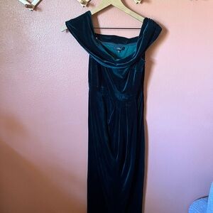 Lulu's Green Cowl Neck Gown Off Shoulder Slit